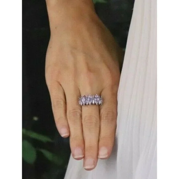 Sterling Silver Purple and White CZ Ring Size 7 1/4 - Picture 2 of 8